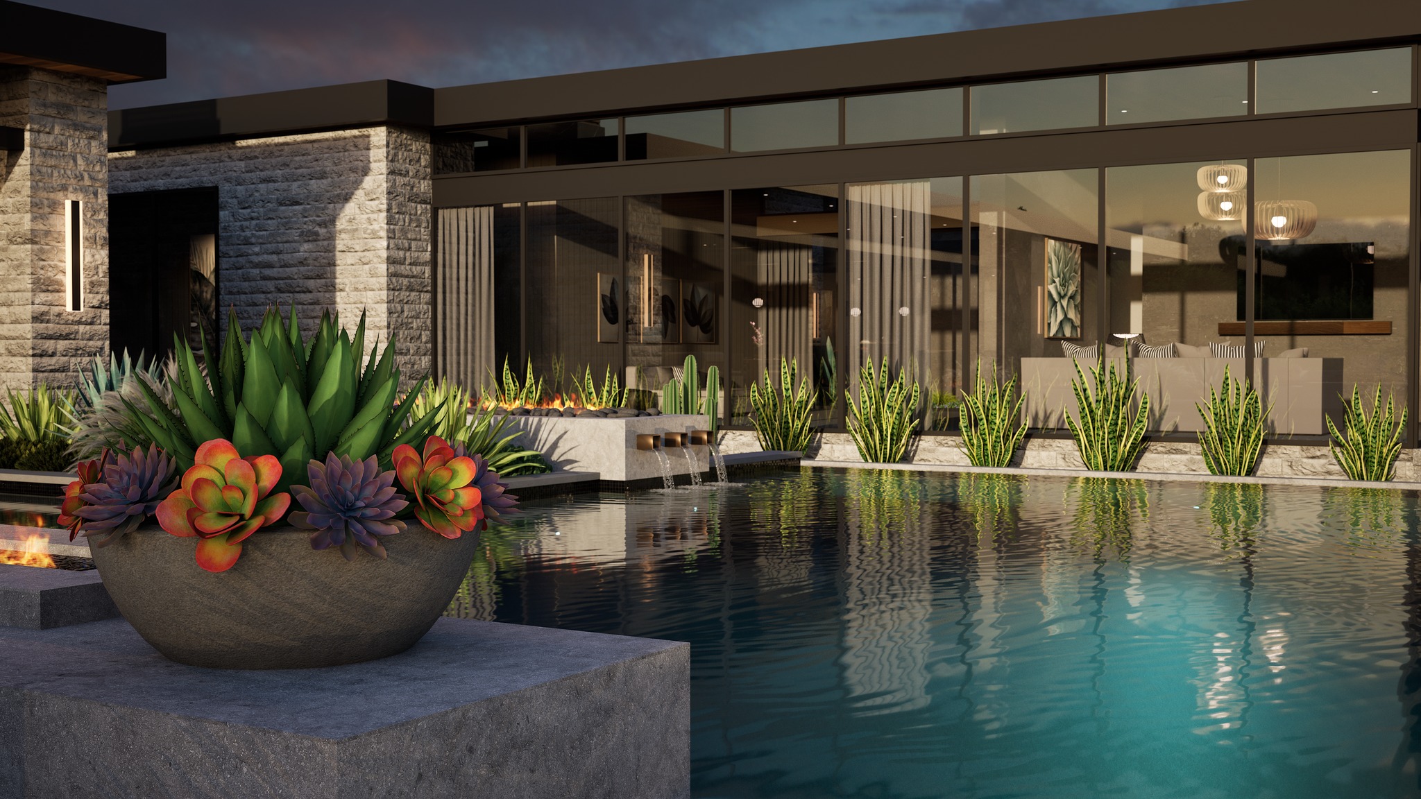 3D rendering master view of full backyard design